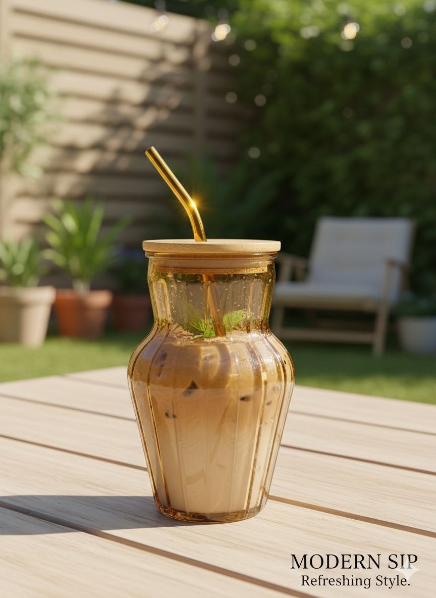 600ml Bamboo Cover Juice Glass Cup