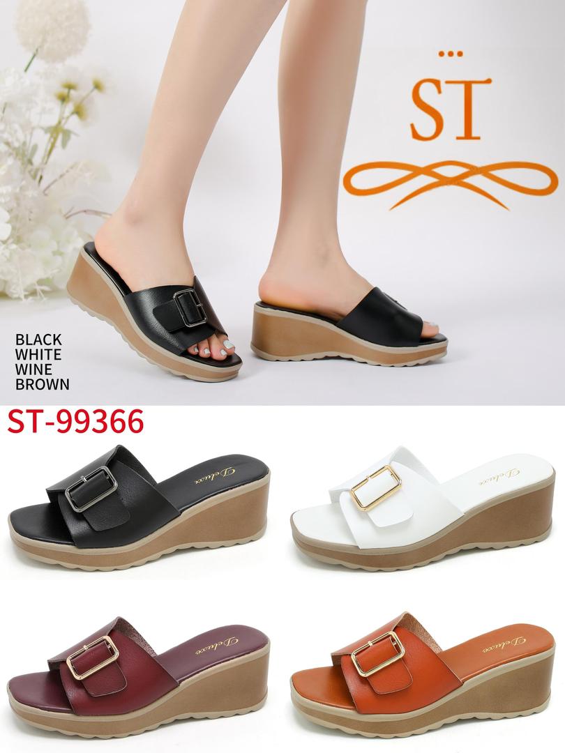 ST Deluxe Women's Platform Wedge Slides with Decorative Buckle.