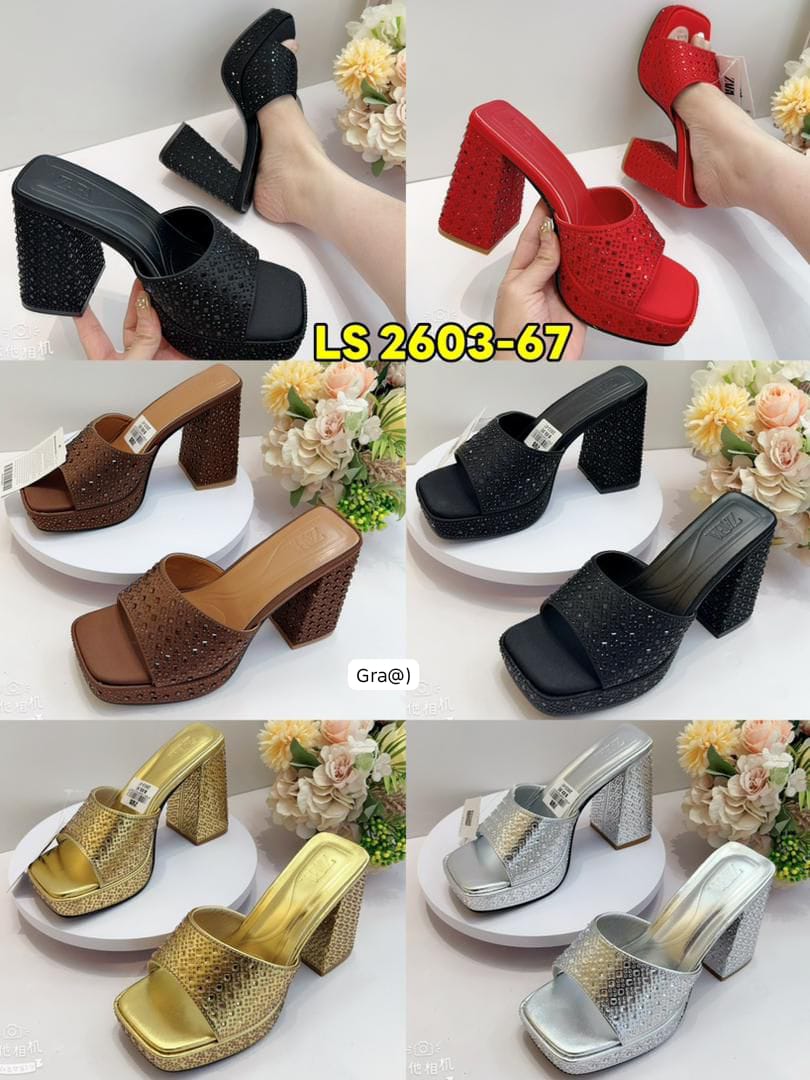Rhinestone Embellished Platform Block Heel Mule Slippers